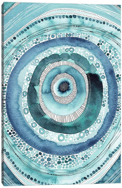 Aqua Circles Abstact Canvas Art Print - Kate Rebecca Leach