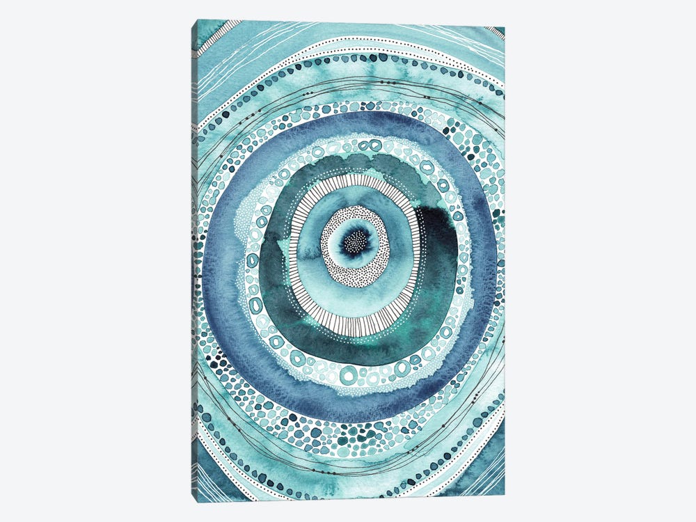 Aqua Circles Abstact by Kate Rebecca Leach 1-piece Canvas Art Print
