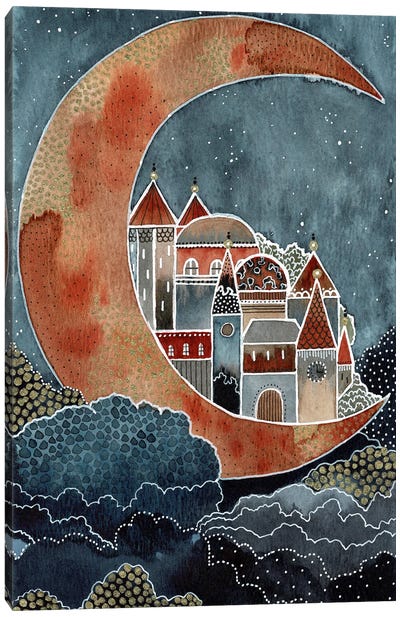 Moonbeam Town Canvas Art Print - Kate Rebecca Leach