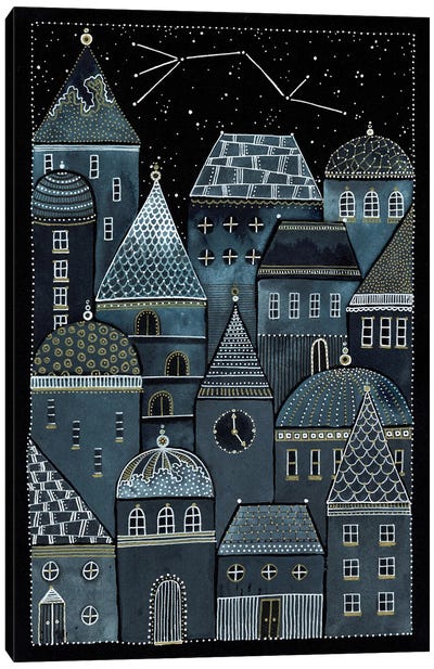 Moonlit Town Canvas Art Print - Kate Rebecca Leach