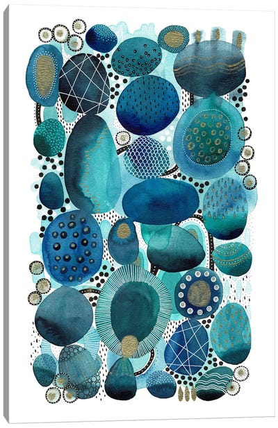Aqua Puddles Abstract Canvas Art Print - Kate Rebecca Leach