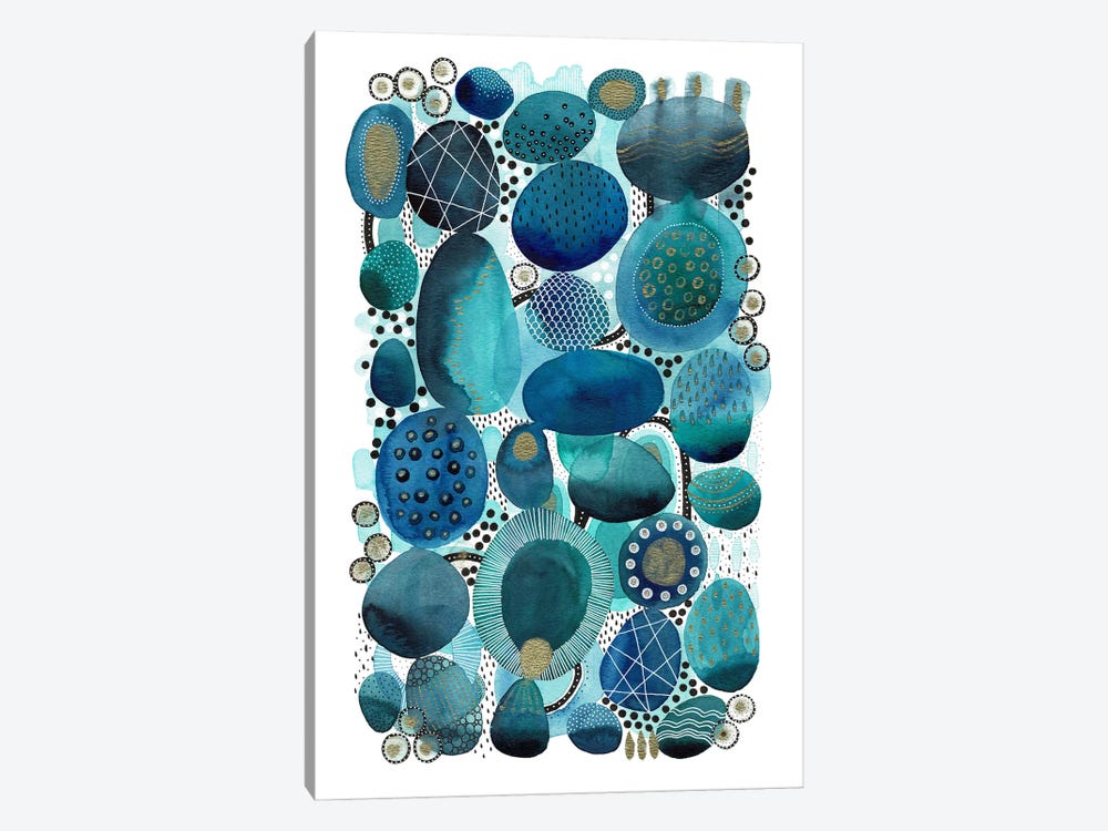 Aqua Puddles Abstract by Kate Rebecca Leach 1-piece Canvas Wall Art