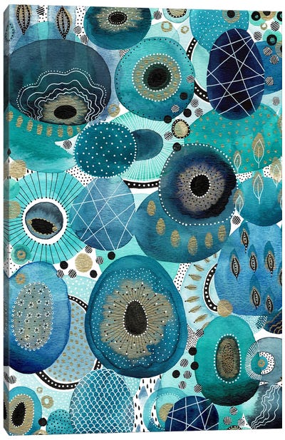 Aqua Sea Pebble Abstract Canvas Art Print - Kate Rebecca Leach