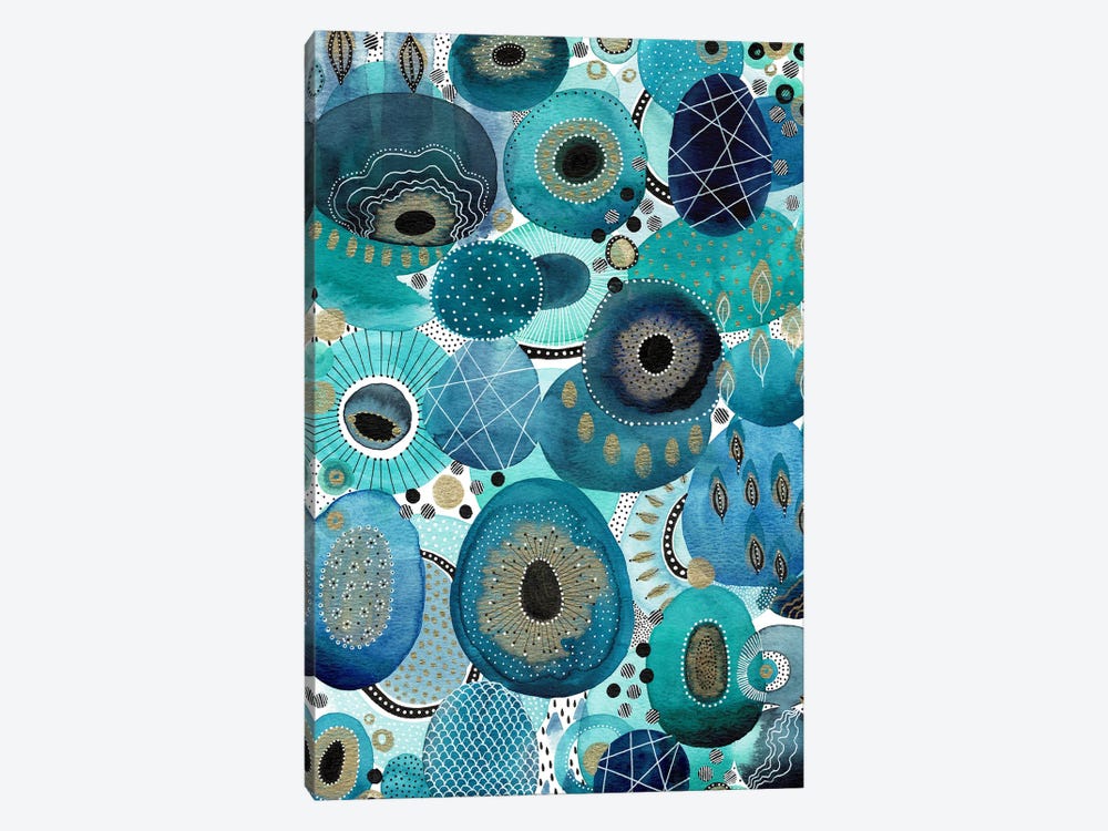 Aqua Sea Pebble Abstract by Kate Rebecca Leach 1-piece Canvas Art Print