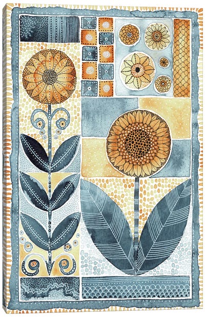 Sunflower Patchwork Canvas Art Print - Kate Rebecca Leach