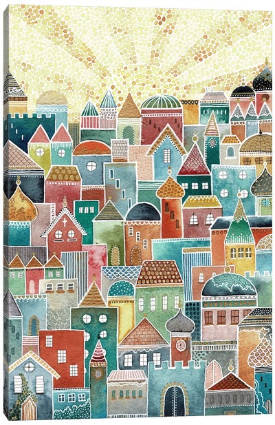 Sunset Village Canvas Art Print - Kate Rebecca Leach