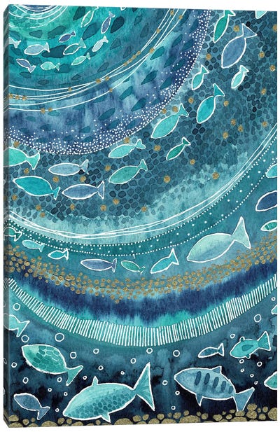 Underwater Fish Shoal Canvas Art Print - Ocean Blues