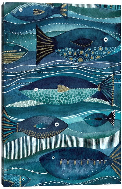 Underwater Fish Stripe Canvas Art Print - Ocean Blues
