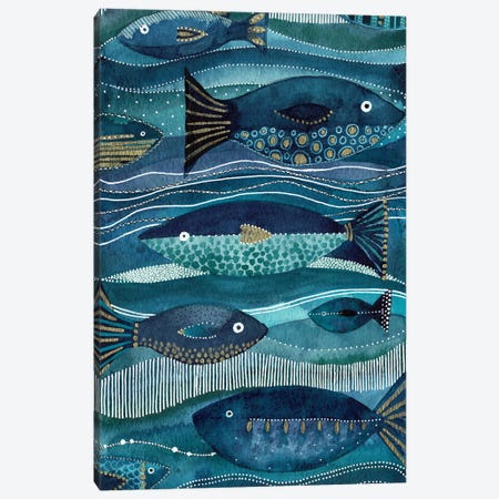 Underwater Fish Stripe Canvas Print #KLC84} by Kate Rebecca Leach Canvas Wall Art