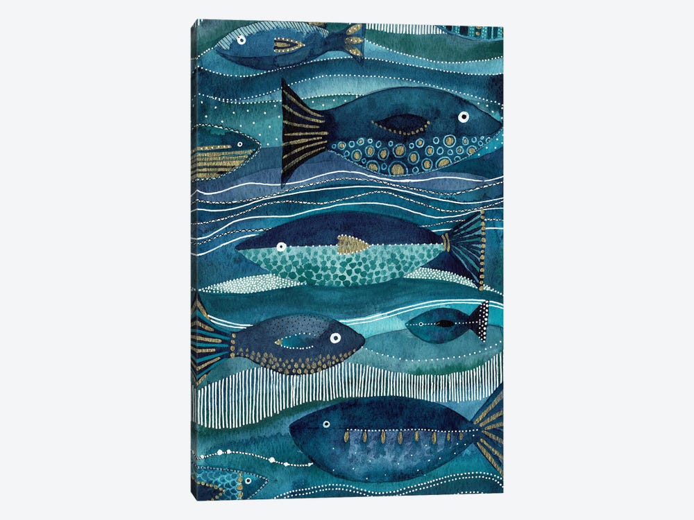 Underwater Fish Stripe by Kate Rebecca Leach 1-piece Canvas Art Print