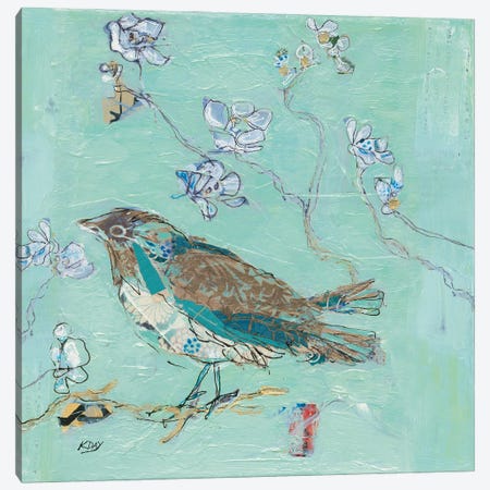 Aqua Bird with Teal Canvas Print #KLD3} by Kellie Day Canvas Art