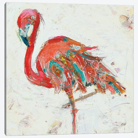 Flamingo on White Canvas Print #KLD7} by Kellie Day Art Print