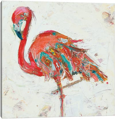 Flamingo on White Canvas Art Print - Kellie Day