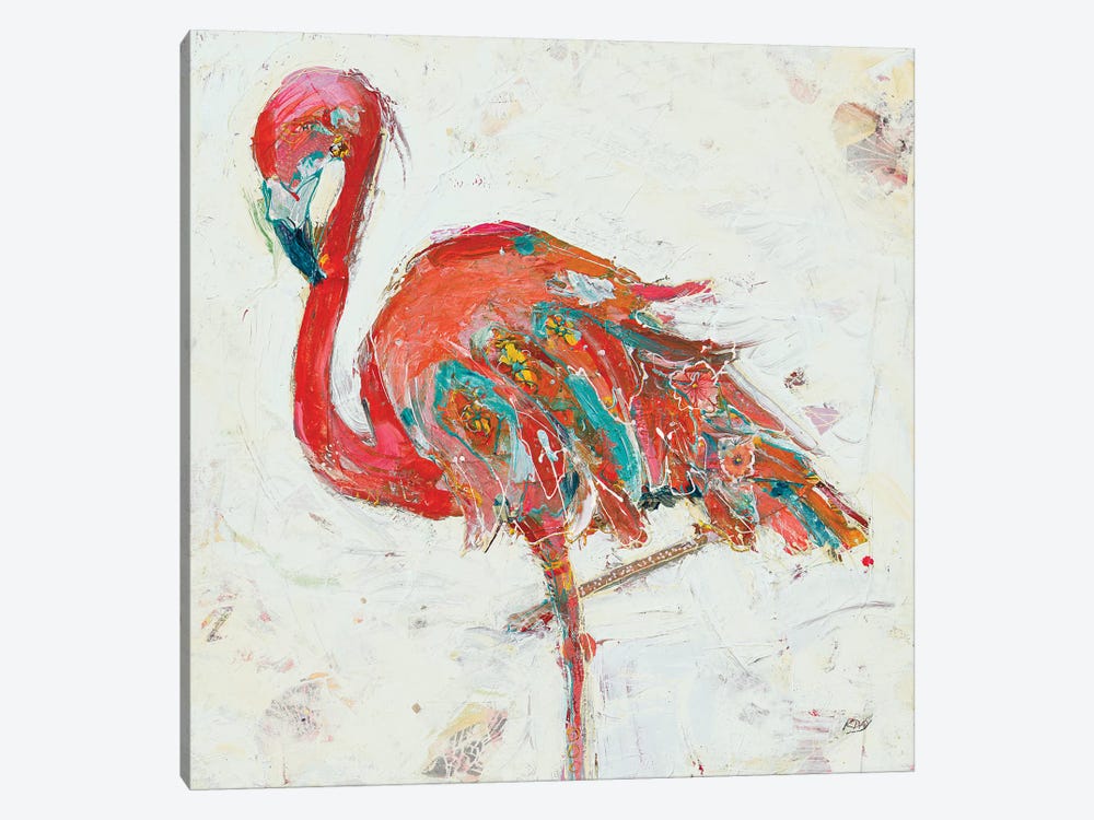 Flamingo on White by Kellie Day 1-piece Canvas Print