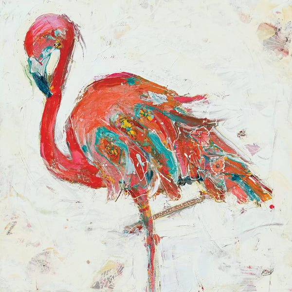 Flamingos: Flamingo on White by Kellie Day