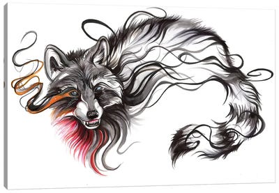 Raccoon Canvas Art Print - Black, White & Red Art