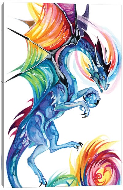 Rainbow Dragon Flight Canvas Art Print - Mythical Creature Art