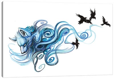 Blue Mystic Wolf Canvas Art Print - Katy Lipscomb