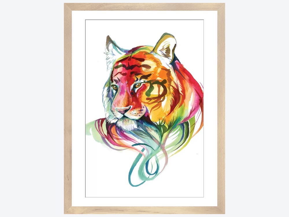 Watercolor Tiger Illustration Rainbow Canvas Shopper Tote Bag