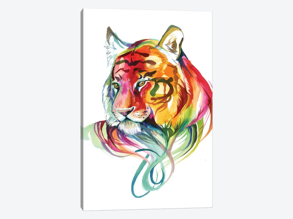 Rainbow Tiger Bust by Katy Lipscomb 1-piece Canvas Art Print