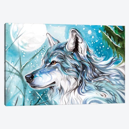 Blue Winter Wolf Canvas Print #KLI11} by Katy Lipscomb Canvas Wall Art