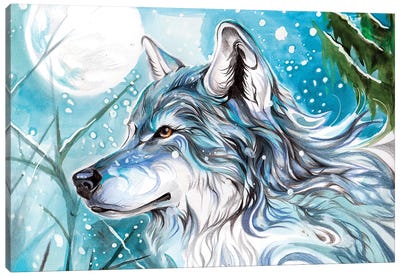 Blue Winter Wolf Canvas Art Print - Katy Lipscomb