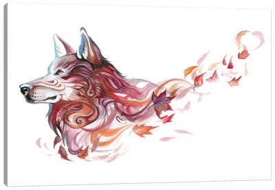 Season Wolf - Autumn Canvas Art Print - Black, White & Red Art