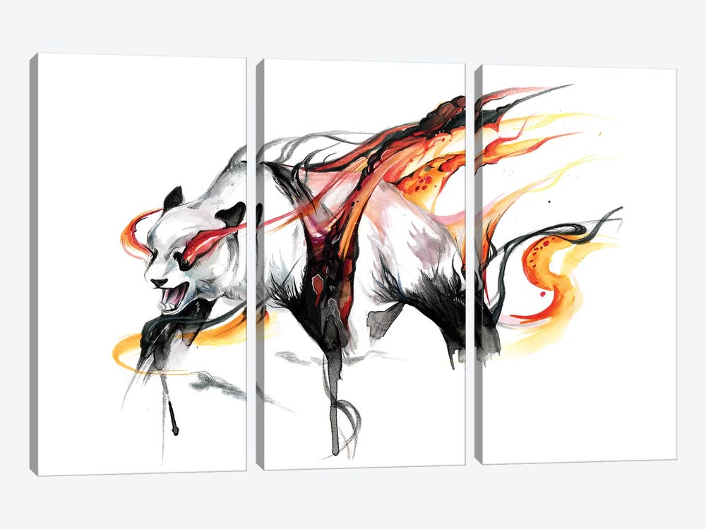 Burning Panda by Katy Lipscomb 3-piece Canvas Artwork