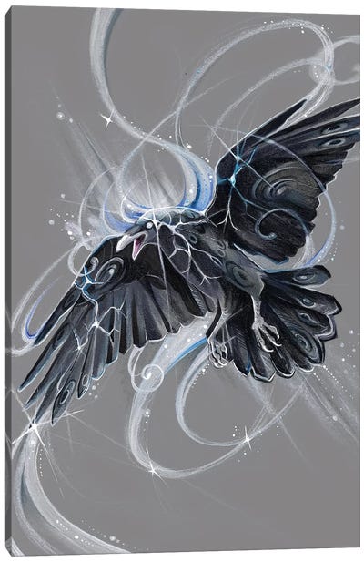 Spirit Raven Canvas Art Print - Black, White & Blue Art