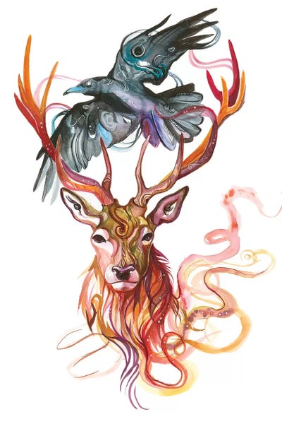Stag and Crow by Katy Lipscomb metal wall art