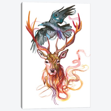 Stag and Crow Canvas Print #KLI143} by Katy Lipscomb Canvas Artwork