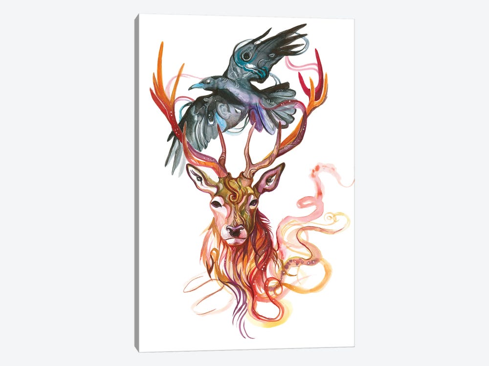 Stag and Crow by Katy Lipscomb 1-piece Canvas Art Print