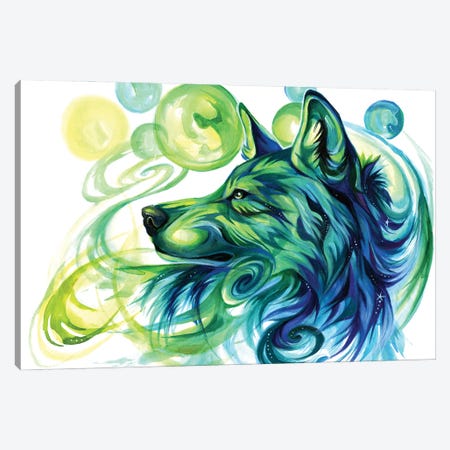 Emerald Green Wolf Canvas Print #KLI166} by Katy Lipscomb Canvas Print