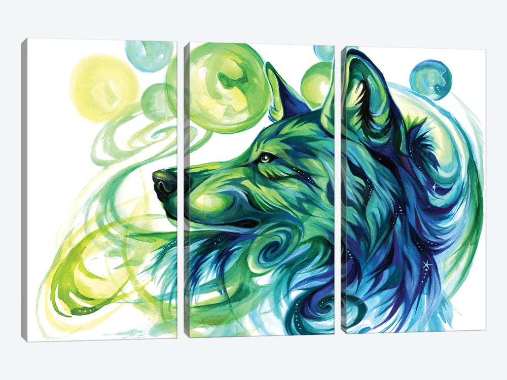 Emerald Green Wolf by Katy Lipscomb 3-piece Canvas Artwork