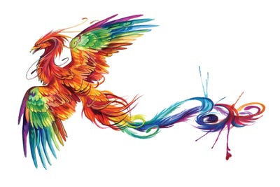 Rainbow Phoenix Flight by Katy Lipscomb metal wall art