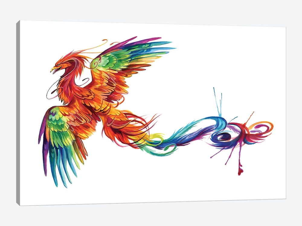 Rainbow Phoenix Flight by Katy Lipscomb 1-piece Canvas Print