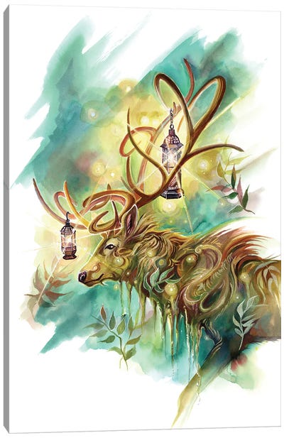 Lantern Stag Spirit Canvas Art Print - Katy Lipscomb