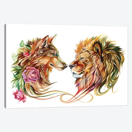 Wolf And Lion Canvas Print #KLI174} by Katy Lipscomb Canvas Artwork