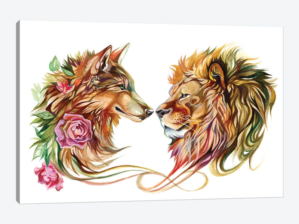 Wolf And Lion by Katy Lipscomb 1-piece Art Print
