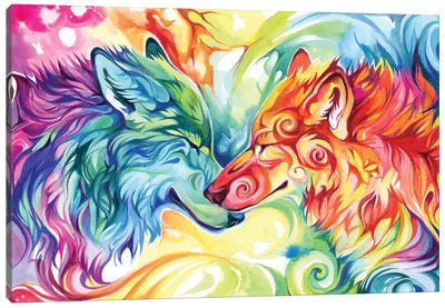 Watercolor Wolves Canvas Art Print - Friendship Art