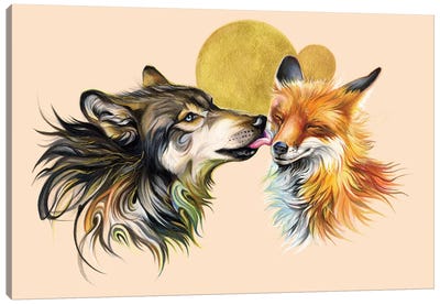 Wolf And Fox Canvas Art Print - Fox Art