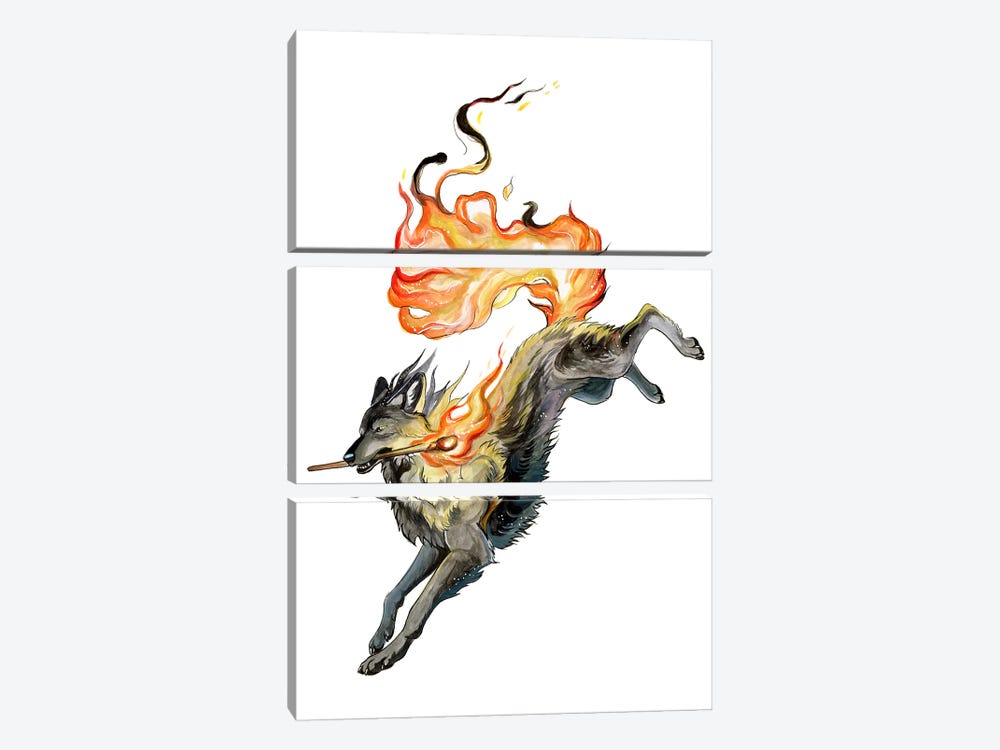 Flame Wolf by Katy Lipscomb 3-piece Canvas Artwork
