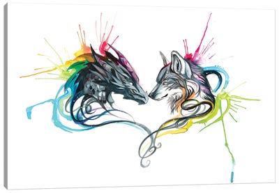 Dragon Wolf Splash Canvas Art Print - Katy Lipscomb