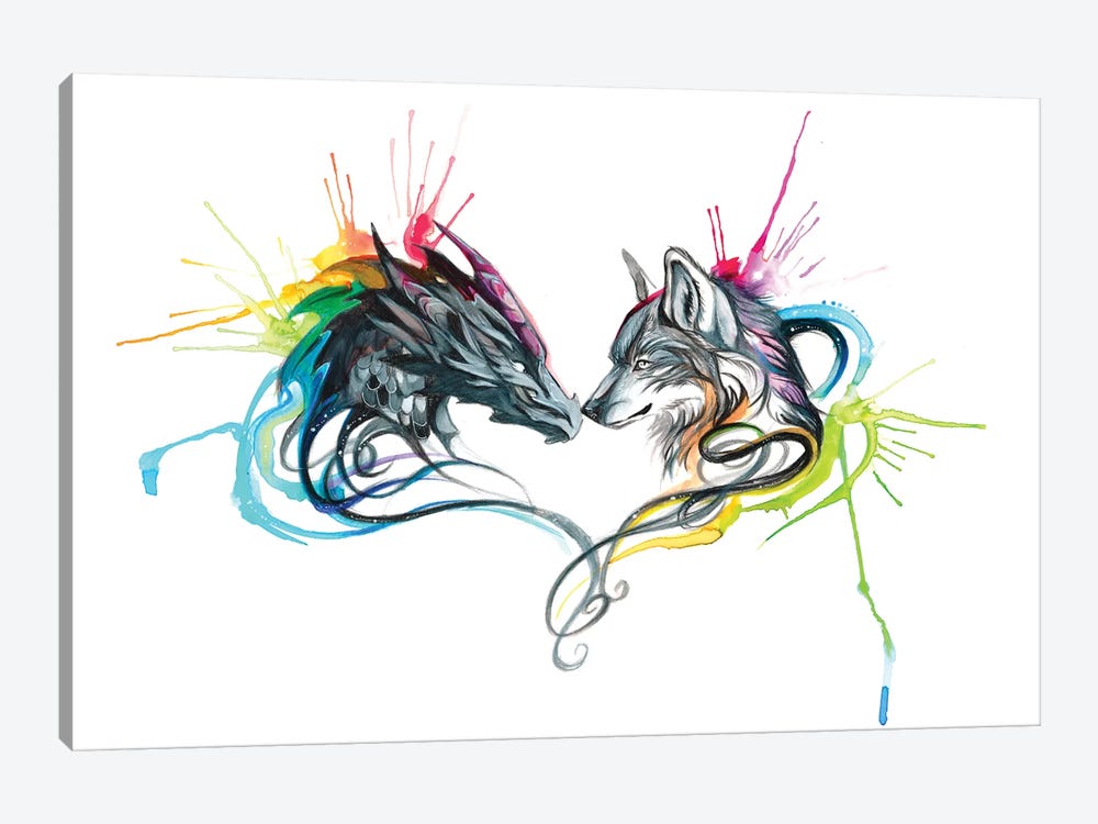 Dragon Wolf Splash by Katy Lipscomb 1-piece Canvas Print