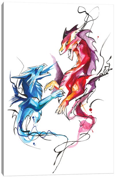Dueling Dragons Canvas Art Print - Katy Lipscomb