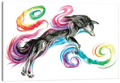 Jumping Rainbow Fox Canvas Art Print - Katy Lipscomb