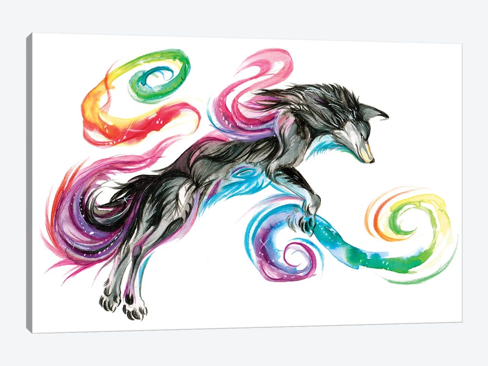 Jumping Rainbow Fox by Katy Lipscomb 1-piece Canvas Artwork