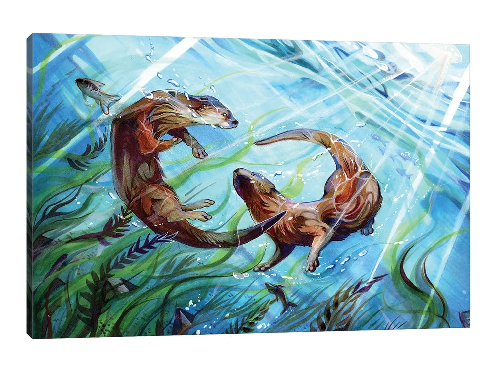 Otters Canvas Artwork by Katy Lipscomb