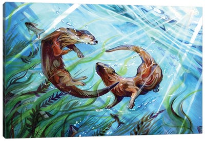 Otters Canvas Art Print - Otter Art