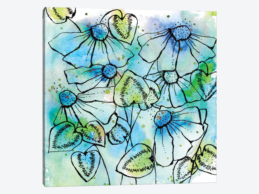 Blue Bursts and Blossoms Square by Krinlox 1-piece Canvas Print